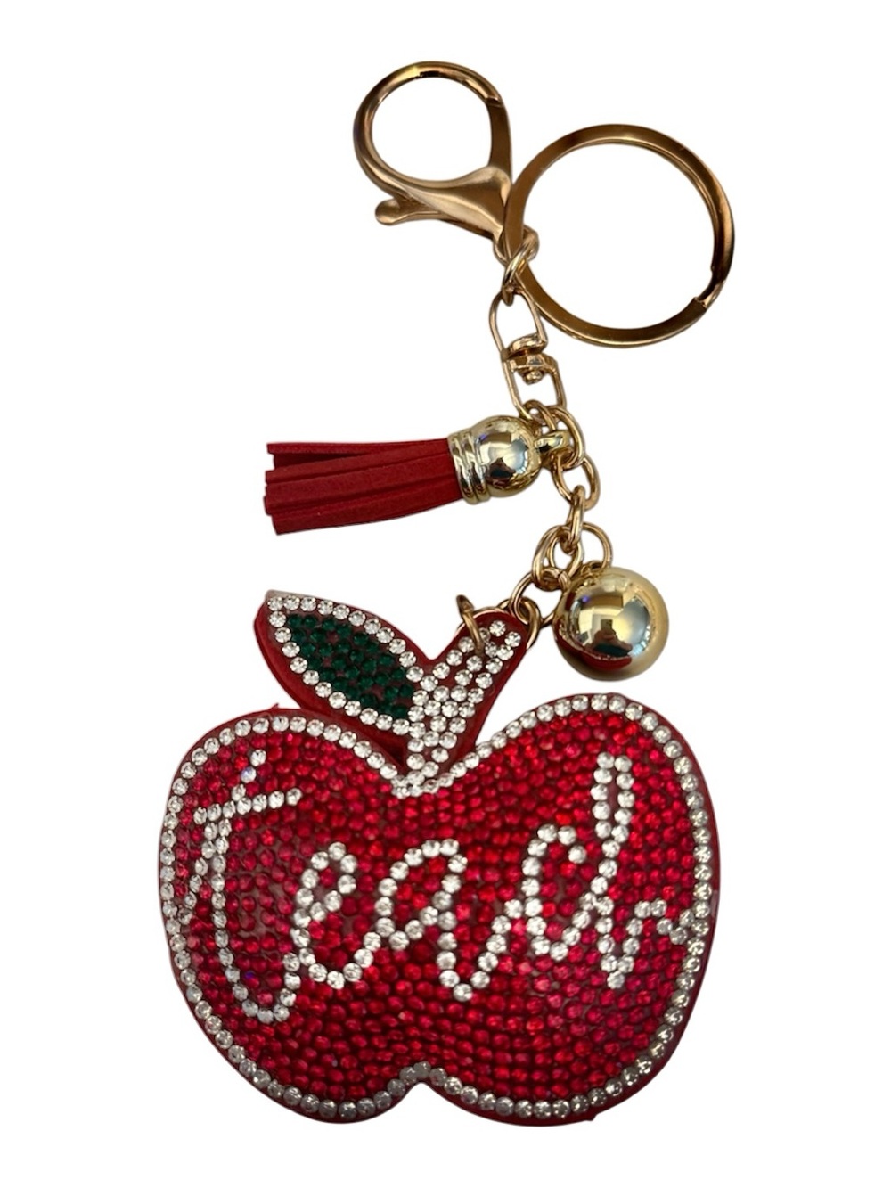 Crystal Teacher Apple Puffed Keychain / Bag Charm - Red